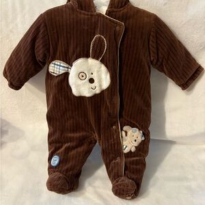 Koala Kids Brown Corduroy Footie with Puppy Design